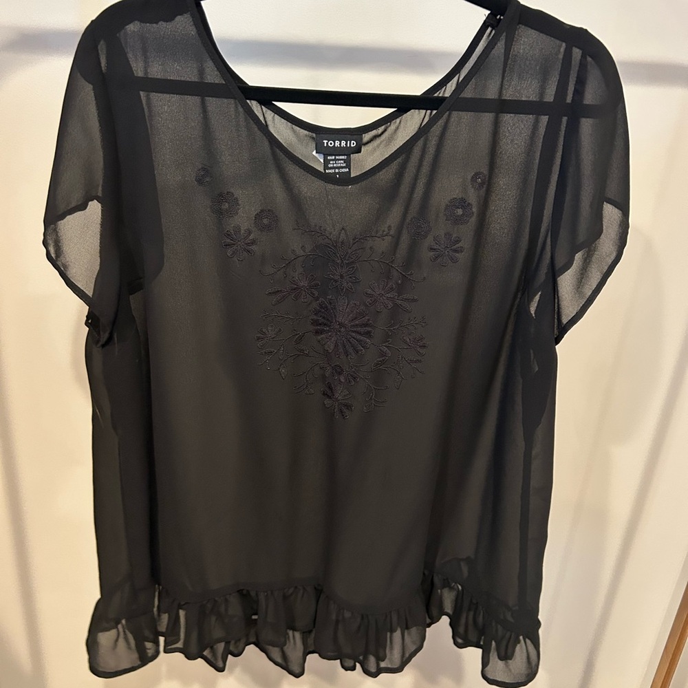 Torrid Black Sheer Embroidered Women's Top
